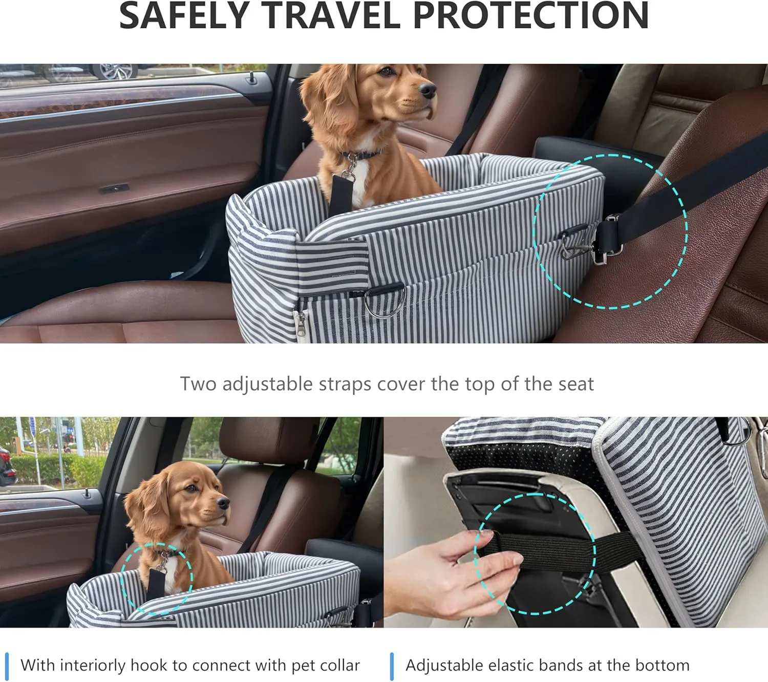 Johnear Puppy Dog Booster Seat for Small Dog up to 20 lbs Outing Car Travel, 3 in 1 Portable Pet Handbag Sofa Dog Car Center Console Seat ，Pet Carrier with Safety Belt for Passenger Seat