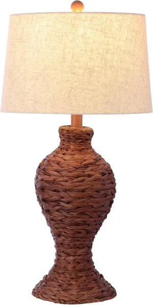 JONATHAN Y JYL1015B Elicia 31" Coastal Cottage Water Hyacinth Weave LED Table Lamp for Bedroom, Living Room, Office, Dark Brown