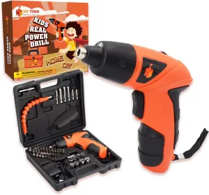 JoyTown Kids Real Power Drill Set – Electric Cordless Drill Tool Kit for Children with Interchangeable Bits, Flexible Shaft, Charger, All in Carrying Case, Learning Tools for Boys & Girls Home DIY