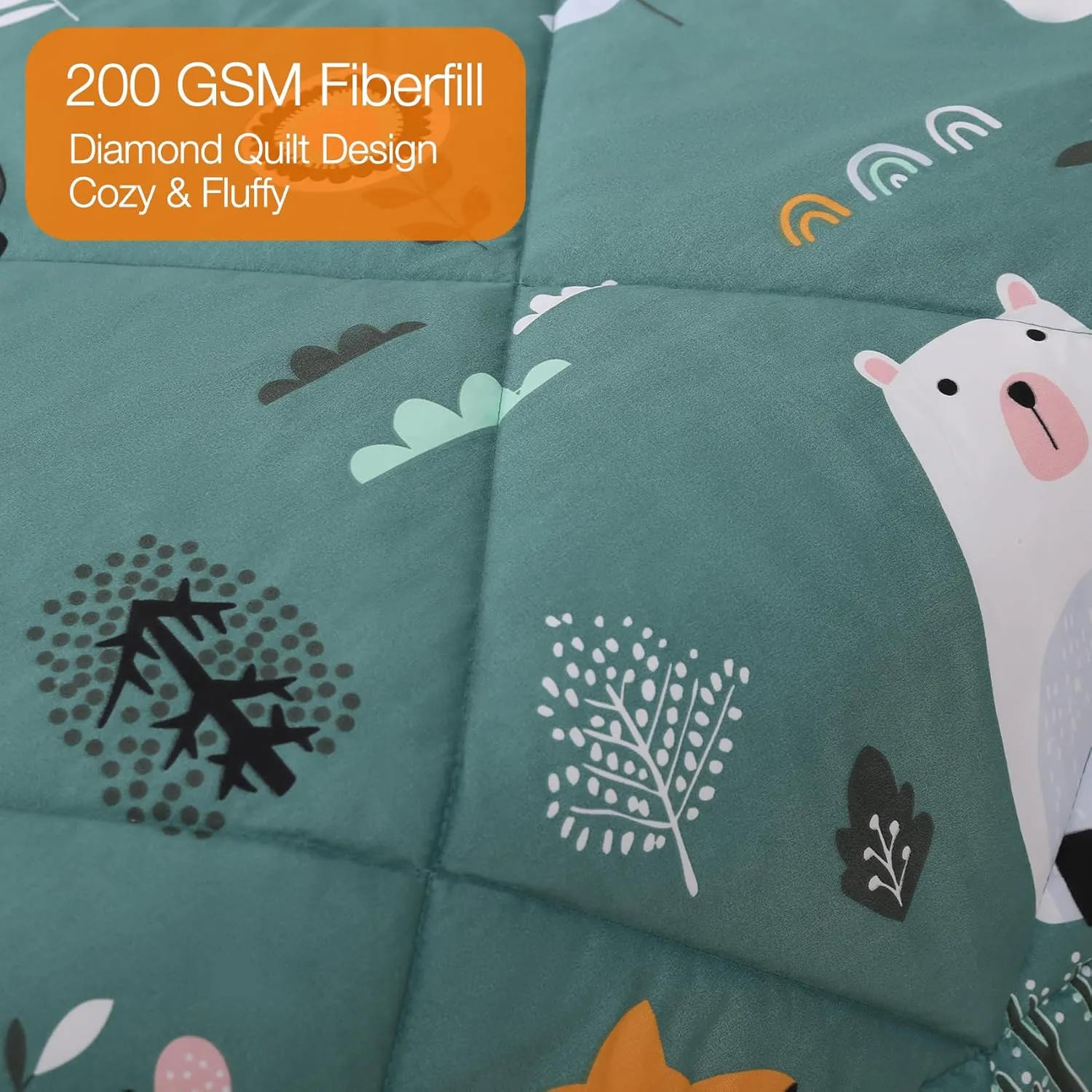 JSD Green Forest Animals Kids Comforter Set Twin Size, 2 Piece Woodland Printed Microfiber Bedding Set, Machine Washable