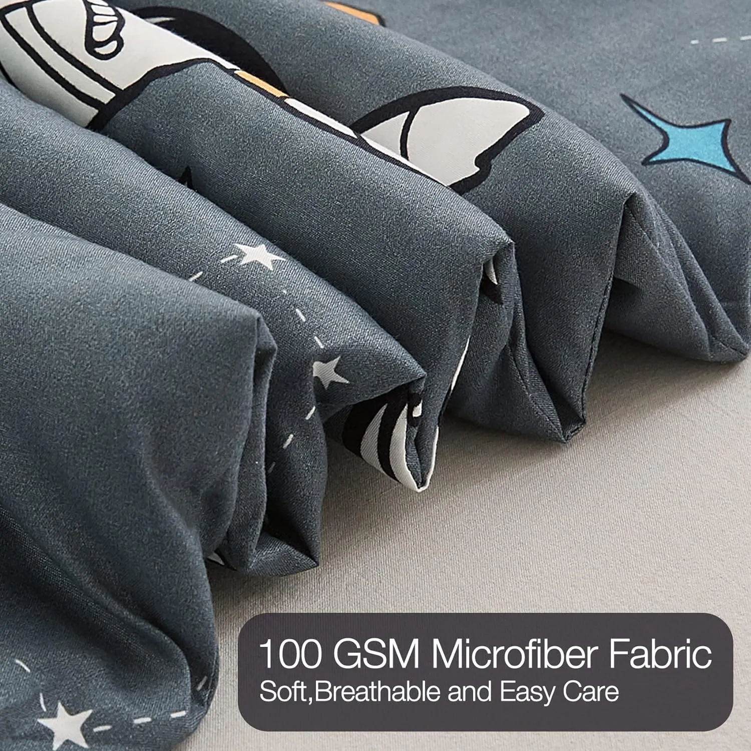 JSD Grey Astronaut Kids Comforter Set Twin Size, 2 Piece Space Theme Microfiber Comforter with Pillow Sham, Lightweight All Season Washable