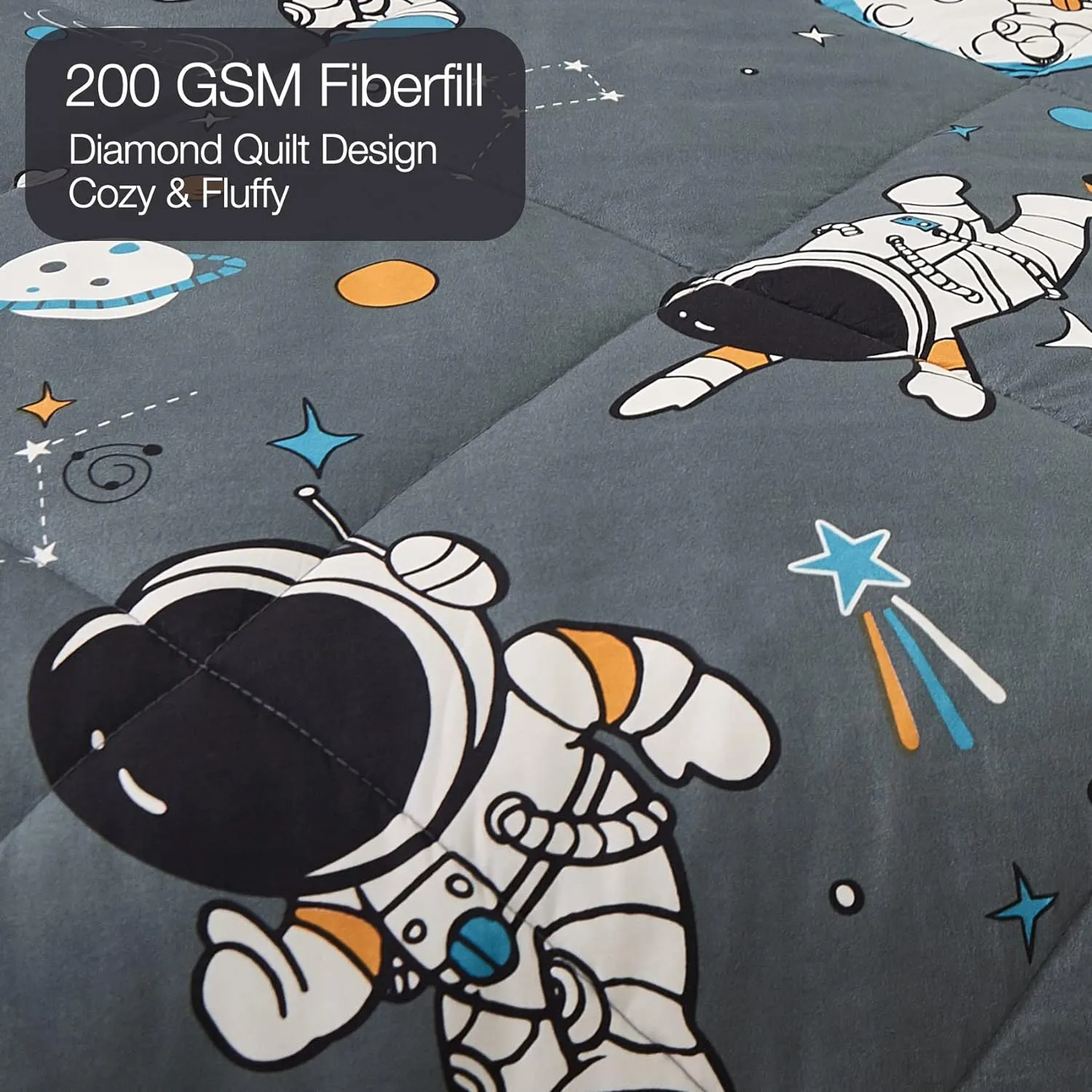 JSD Grey Astronaut Kids Comforter Set Twin Size, 2 Piece Space Theme Microfiber Comforter with Pillow Sham, Lightweight All Season Washable
