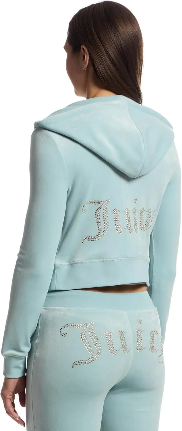 Juicy Couture Women's Solid Classic Juicy Hoodie with Back Bling