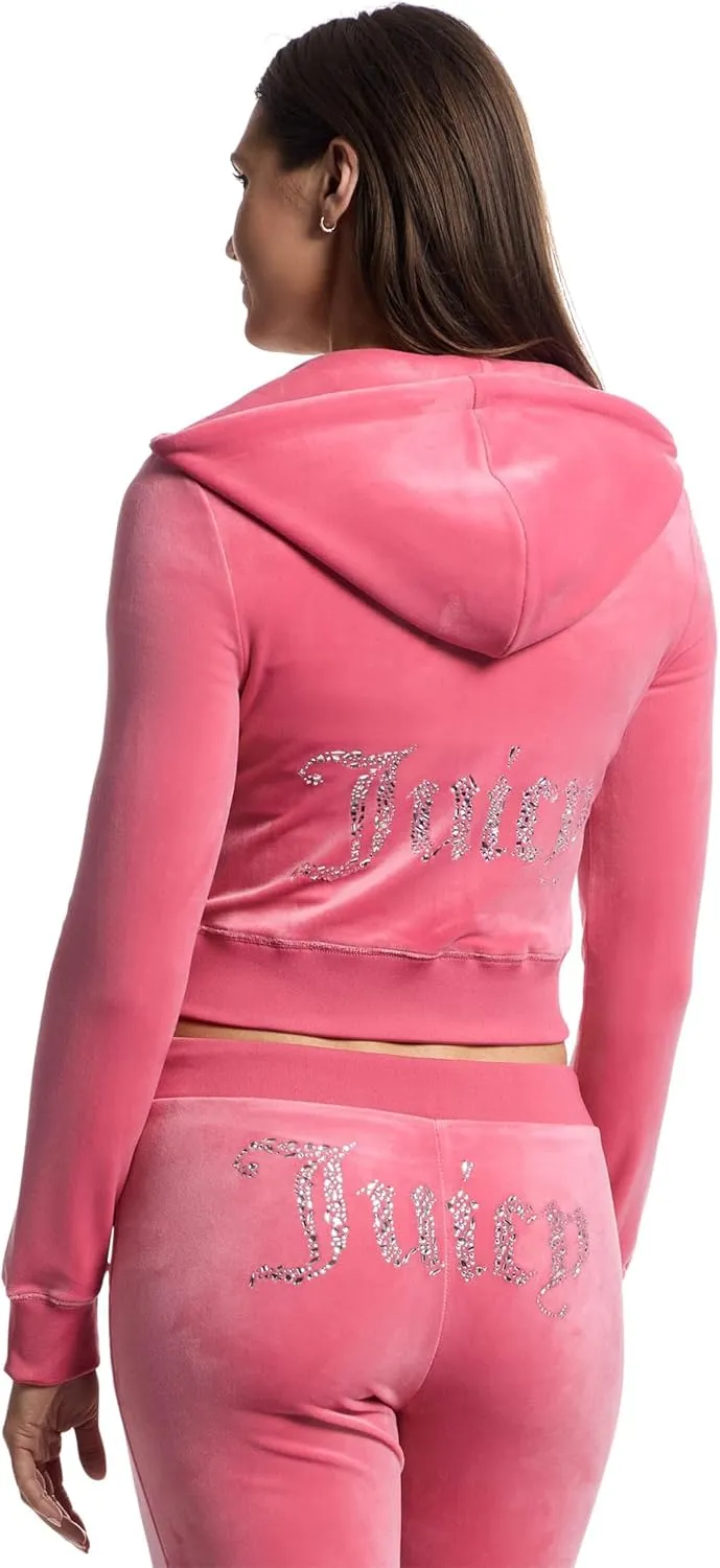 Juicy Couture Women's Solid Classic Juicy Hoodie with Back Bling