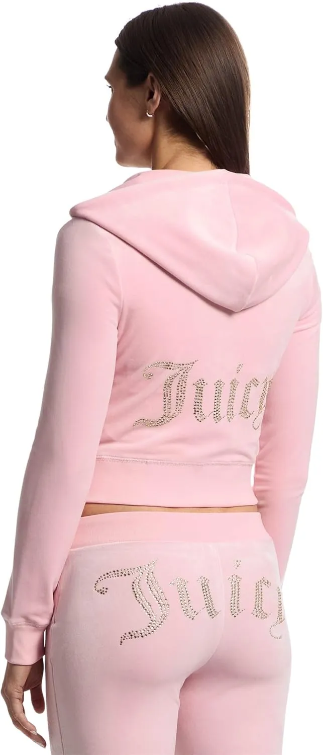 Juicy Couture Women's Solid Classic Juicy Hoodie with Back Bling
