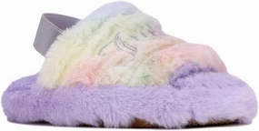 Juicy Couture Girls Fluffy Slippers for Kids – Cute Fuzzy Open-Toe Fur Slides – Plush, Warm Indoor House Slip-Ons