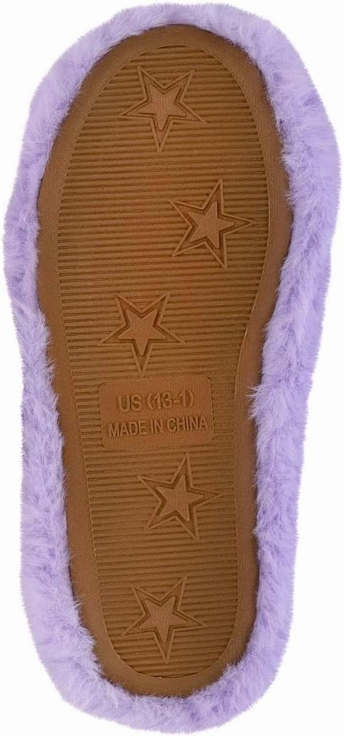 Juicy Couture Girls Fluffy Slippers for Kids – Cute Fuzzy Open-Toe Fur Slides – Plush, Warm Indoor House Slip-Ons