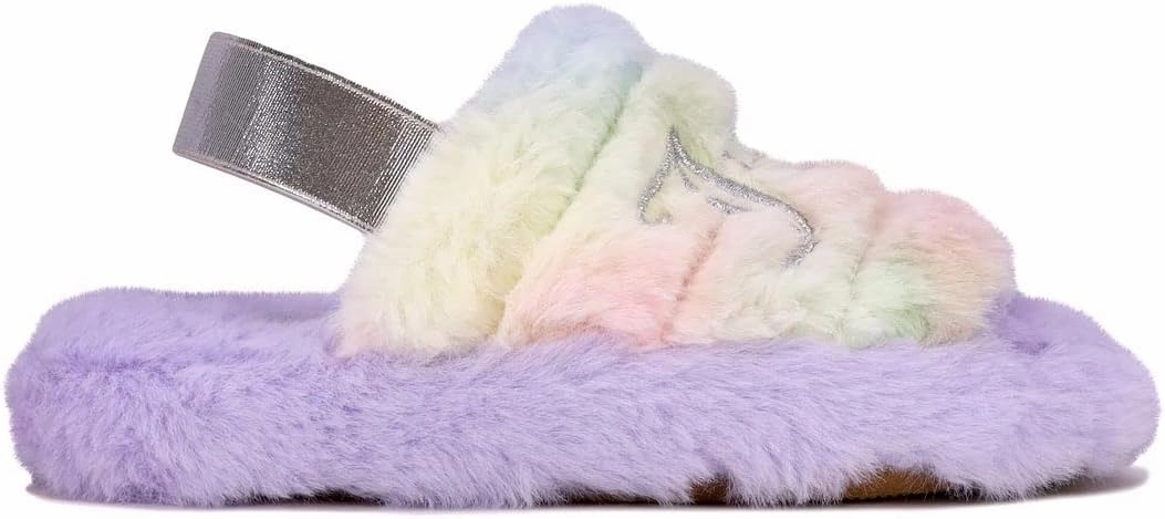 Juicy Couture Girls Fluffy Slippers for Kids – Cute Fuzzy Open-Toe Fur Slides – Plush, Warm Indoor House Slip-Ons
