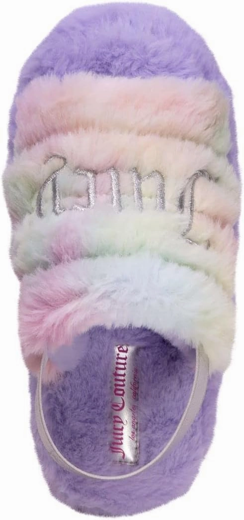 Juicy Couture Girls Fluffy Slippers for Kids – Cute Fuzzy Open-Toe Fur Slides – Plush, Warm Indoor House Slip-Ons