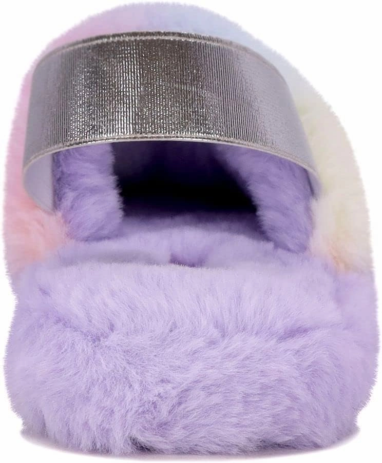 Juicy Couture Girls Fluffy Slippers for Kids – Cute Fuzzy Open-Toe Fur Slides – Plush, Warm Indoor House Slip-Ons