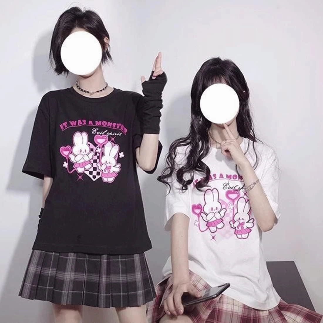Kawaii Clothes Japanese Style Pastel Goth Casual Crewneck Soft Cartoon Cute Bunny Print T-Shirt