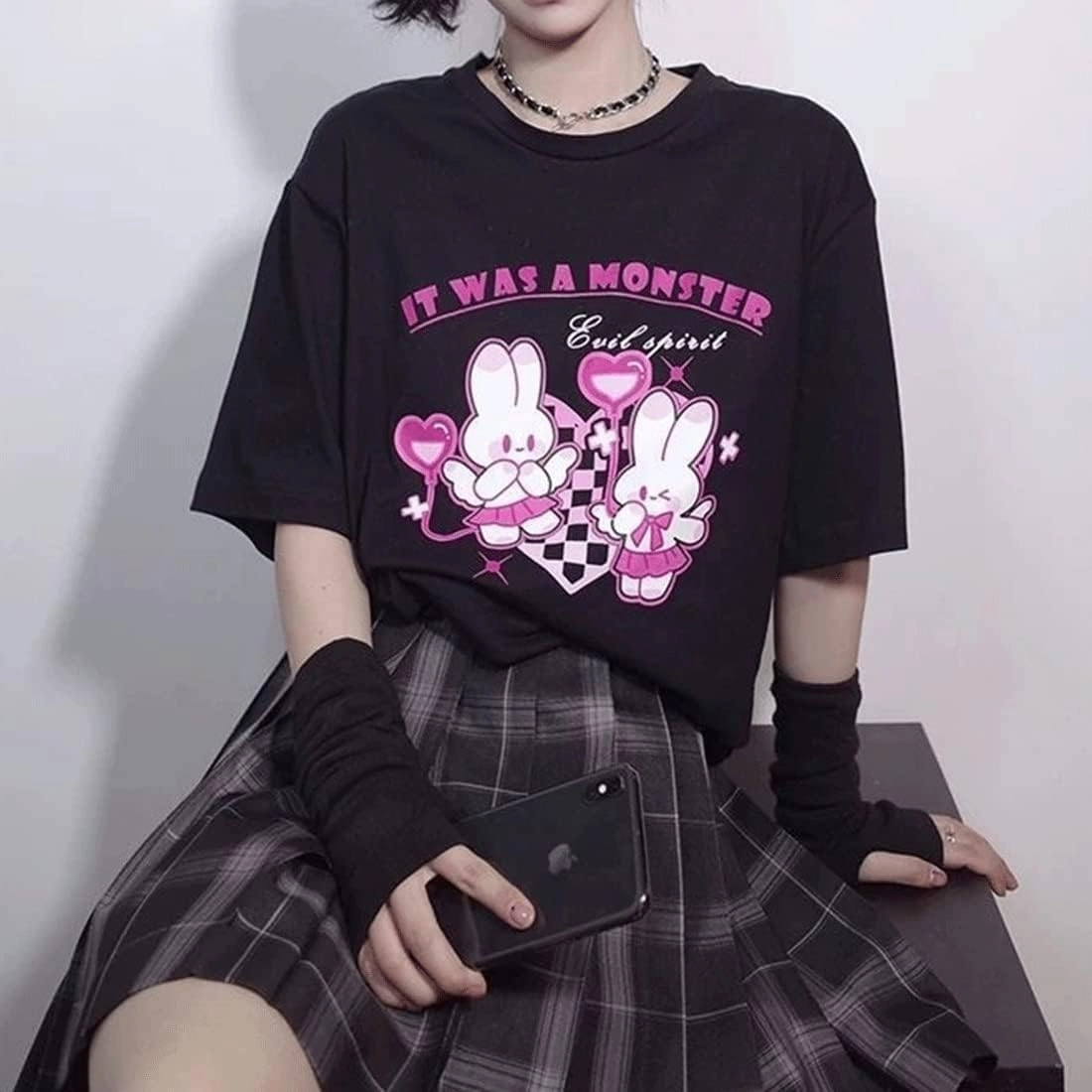 Kawaii Clothes Japanese Style Pastel Goth Casual Crewneck Soft Cartoon Cute Bunny Print T-Shirt