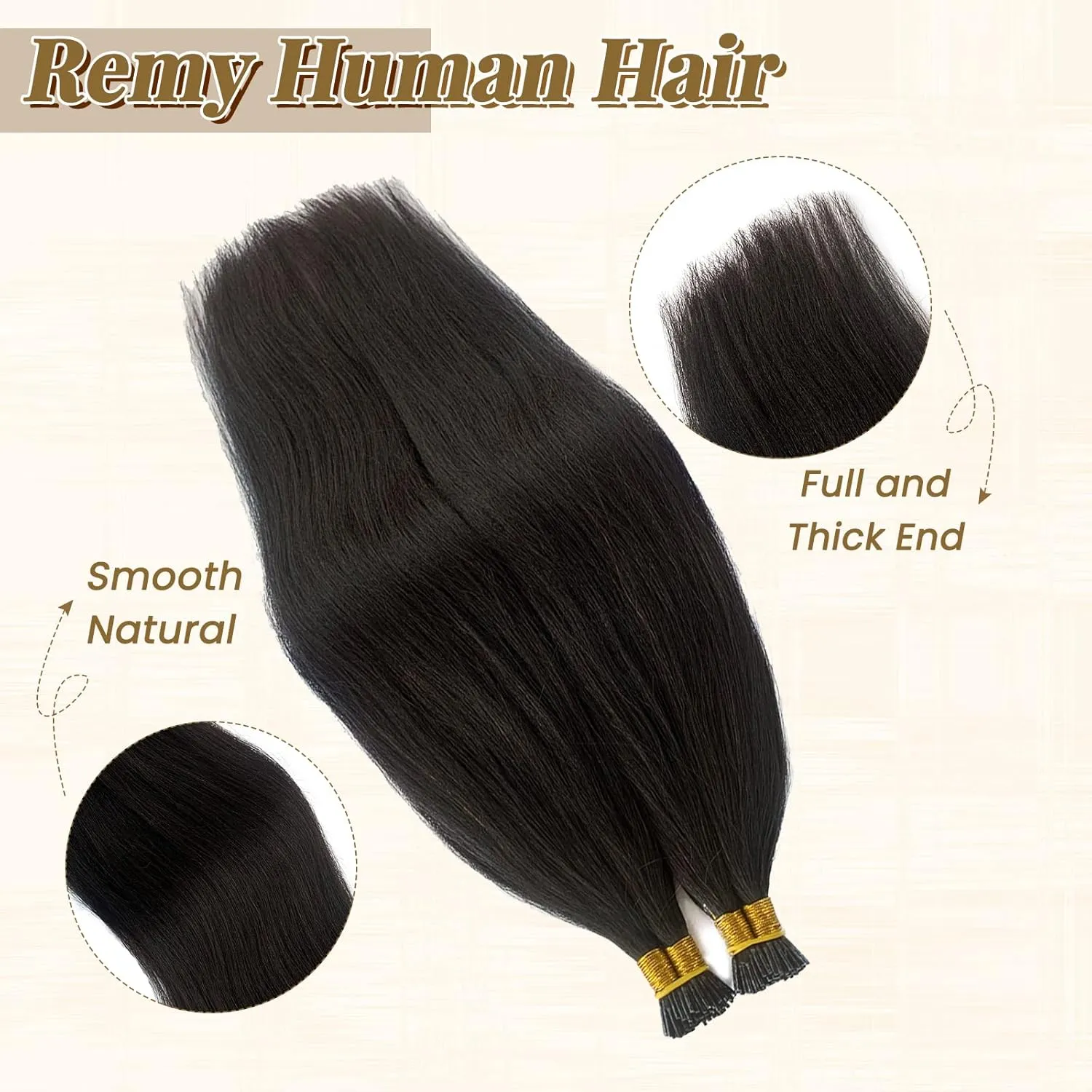 Keratin Bond 24Inch Yaki Straight Human Hair I Tip Extensions - Pre Bonded Light - #1B Natural Black - 100% Real Hair