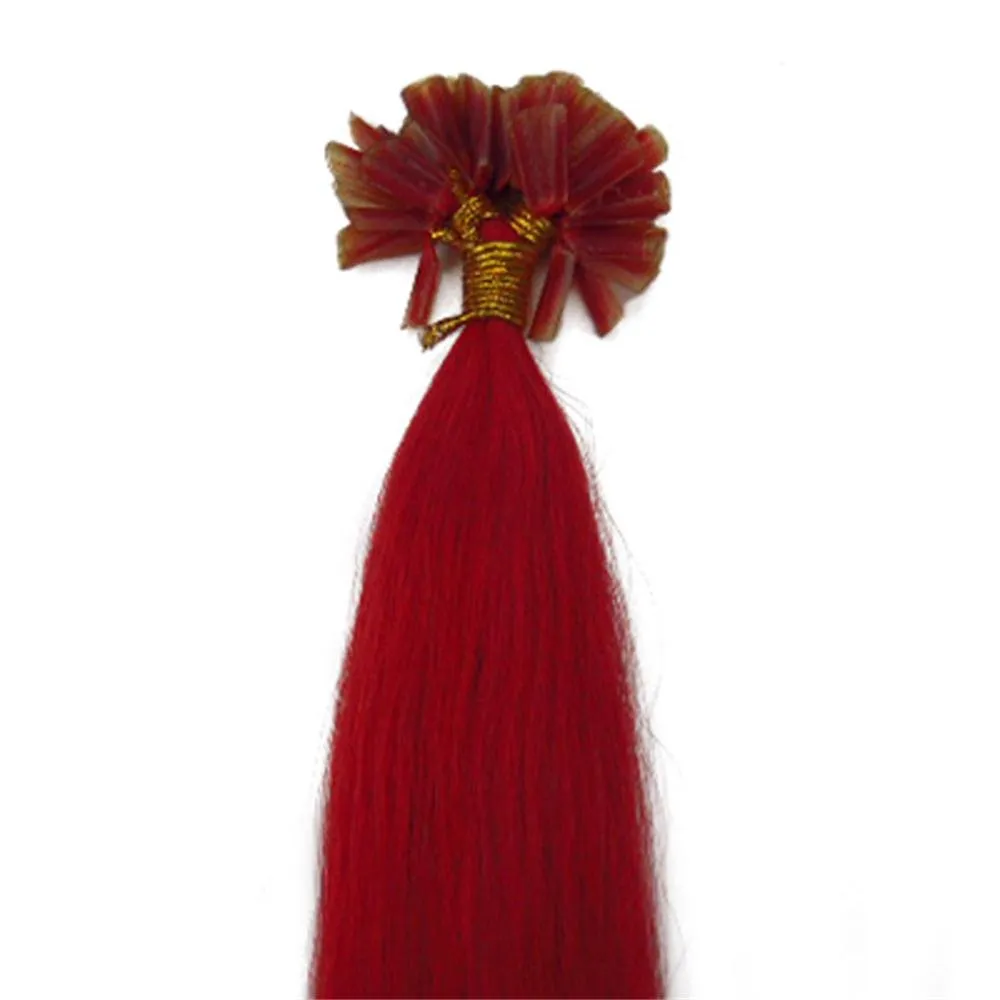 Keratin U Tip Hair Extensions Real Human Hair Red Colors Pre-Bonded Hot Fusion Nail Tip Remy Hair Bright Red for Women Girls 20inch 100strands