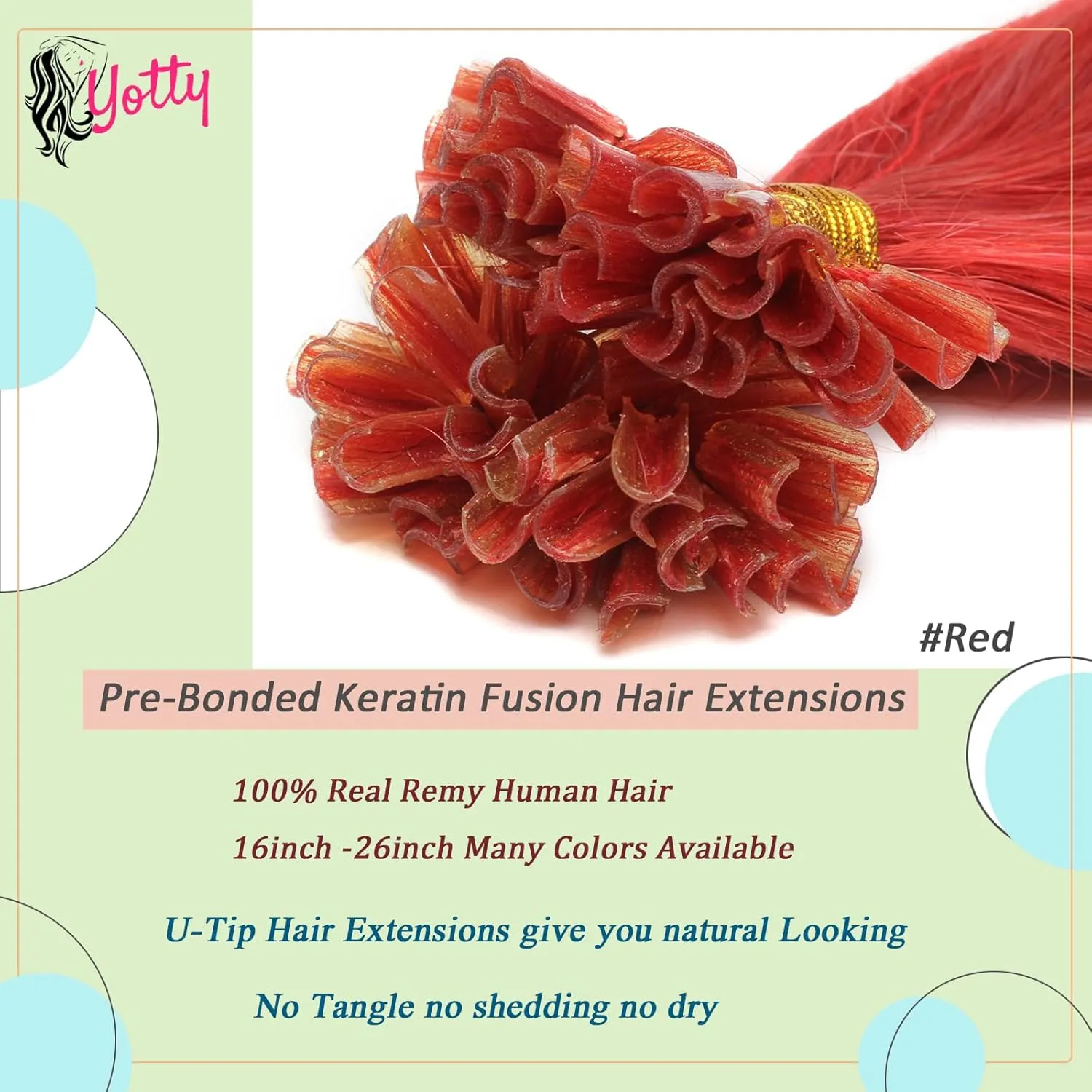 Keratin U Tip Hair Extensions Real Human Hair Red Colors Pre-Bonded Hot Fusion Nail Tip Remy Hair Bright Red for Women Girls 20inch 100strands