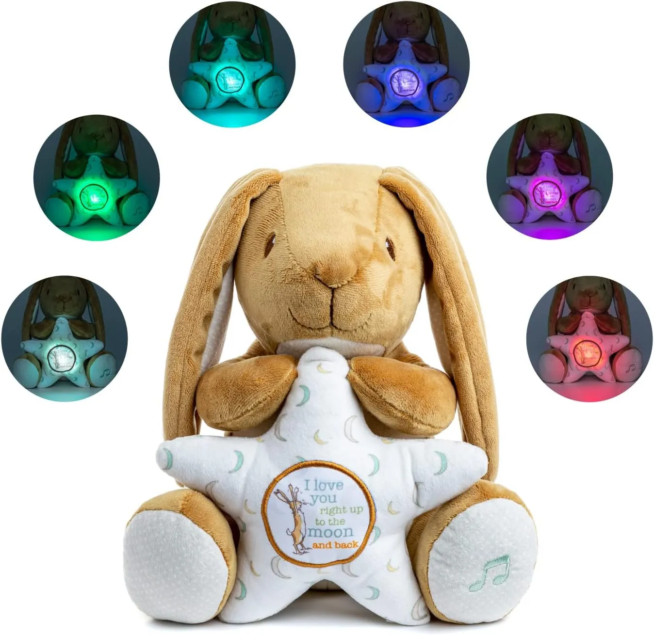 KIDS PREFERRED Guess How Much I Love You - Nutbrown Hare Rabbit Stuffed Animal with Multicolor Soothing Lights and Musical Star Plays Twinkle Twinkle Little Star,