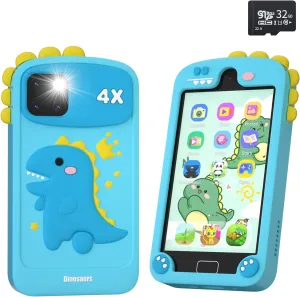 Kids Smart Phone for Boys, 4.0" Touchscreen Dual Camera Cell Phone,Toddler Preschool Learning Educational Toys Dinosaur Birthday Gifts for Age 3 4 5 6 Year Old, Music Player, Puzzle Games, 32GB(Blue)