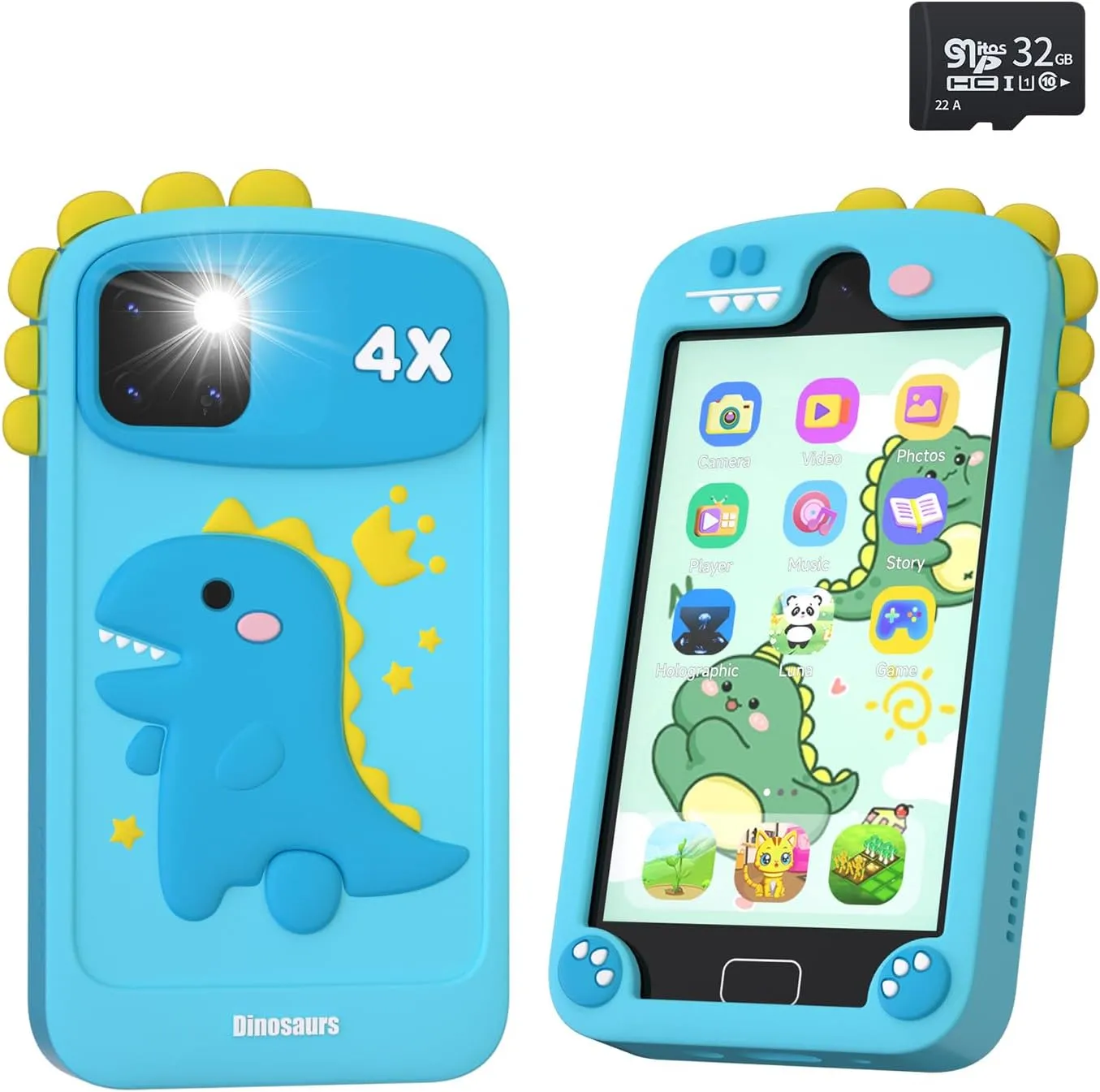 Kids Smart Phone for Boys, 4.0" Touchscreen Dual Camera Cell Phone,Toddler Preschool Learning Educational Toys Dinosaur Birthday Gifts for Age 3 4 5 6 Year Old, Music Player, Puzzle Games, 32GB(Blue)