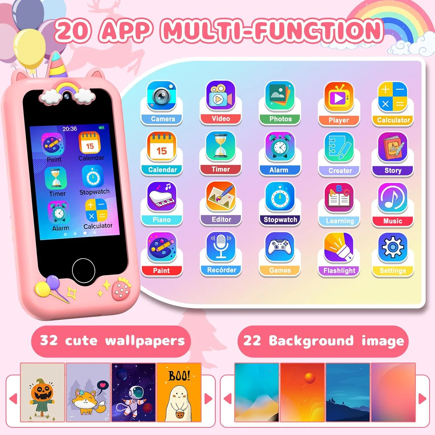 Kids Smart Phone for Girls, Birthday Gifts for Kids Age 3-12, Toddler Smart Phone Learning Educational Toy Pretend Play Phones with Educational Games