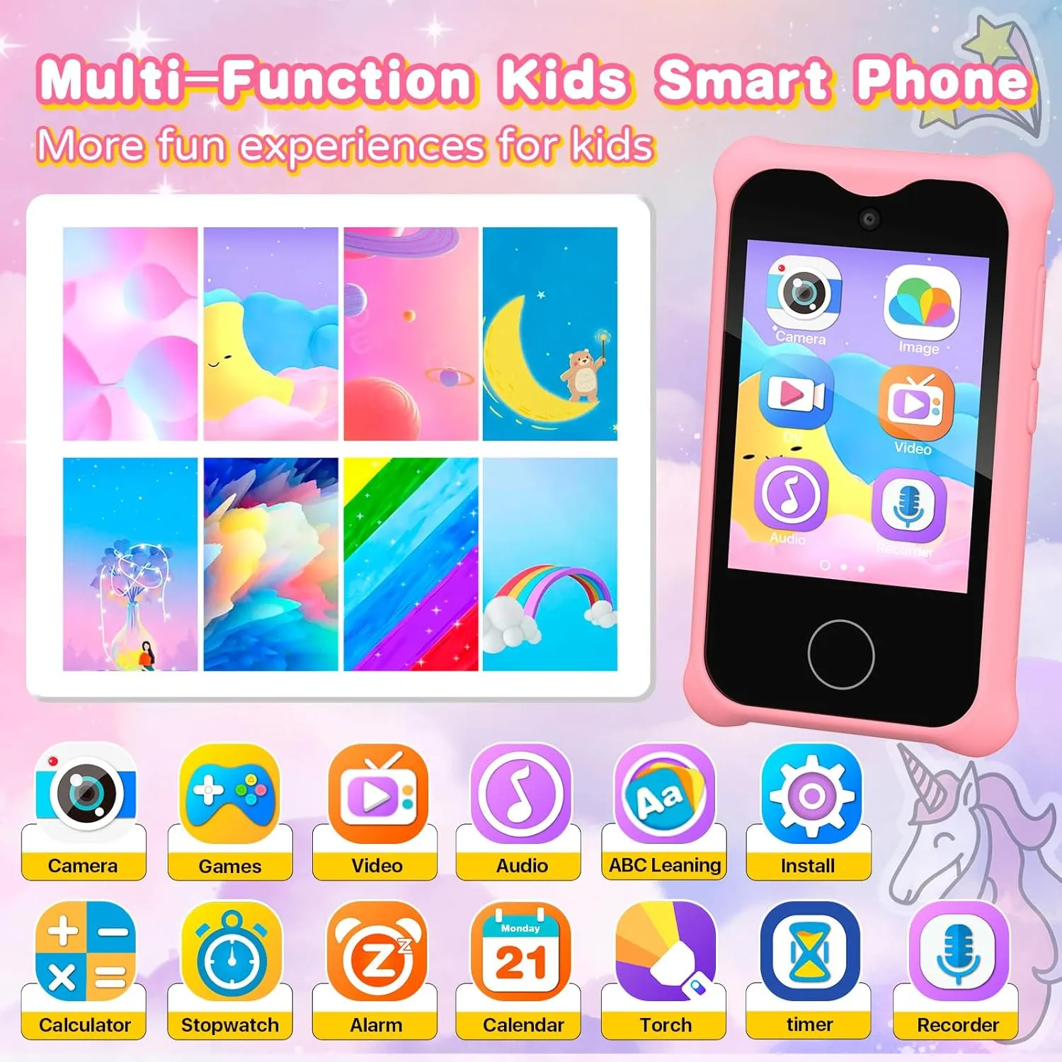 Kids Smart Phone Toys Cell Phone for Boys Girls Toddlers Baby Childrens 3-8 Years Old with Camera Touchscreen for Birthday