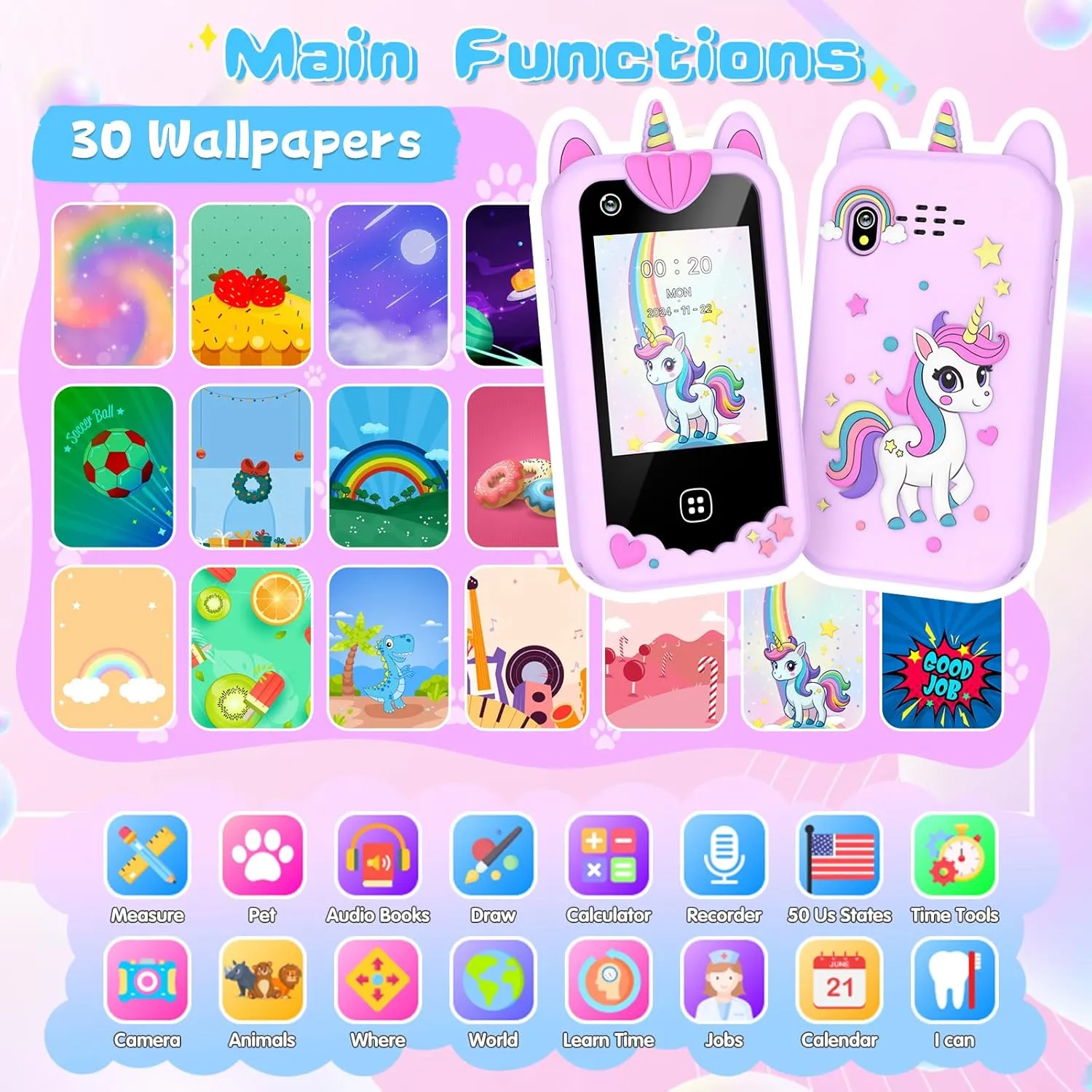 Kids Smart Phone Toys for Girls - 2.8’’ Touchscreen Cell Phone for Kids Age 3 4 5 6 7 8 9 Year Old with Dual Camera, Music Player, Games, Clock, Learning Toys for kids Christmas Birthday Gifts（Purple）