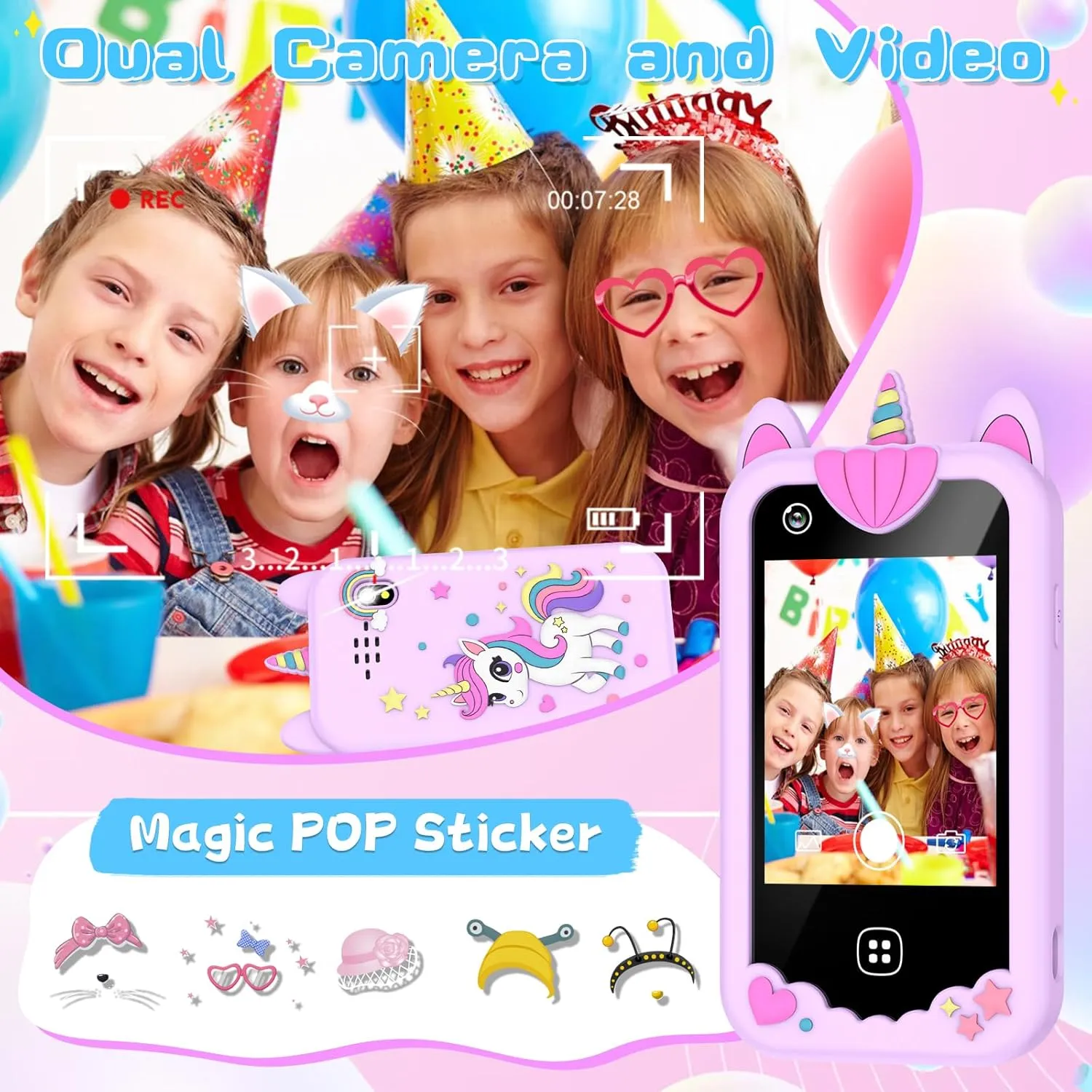 Kids Smart Phone Toys for Girls - 2.8’’ Touchscreen Cell Phone for Kids Age 3 4 5 6 7 8 9 Year Old with Dual Camera, Music Player, Games, Clock, Learning Toys for kids Christmas Birthday Gifts（Purple）