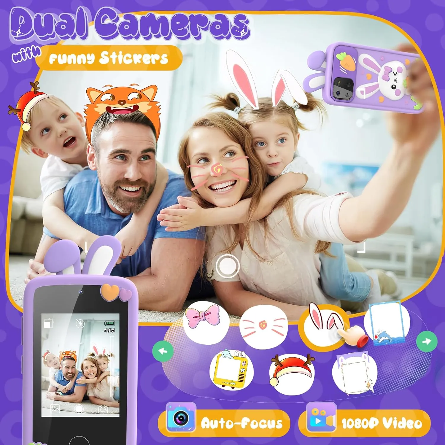 Kids Smart Phone Toys for Girls,Easter Gift for Kids Toys for 3-9 Girls Mini Smart Phone Toys with 2.8" Touchscreen 16 Learning Games Dual Camera Music Player, 8G SD Card