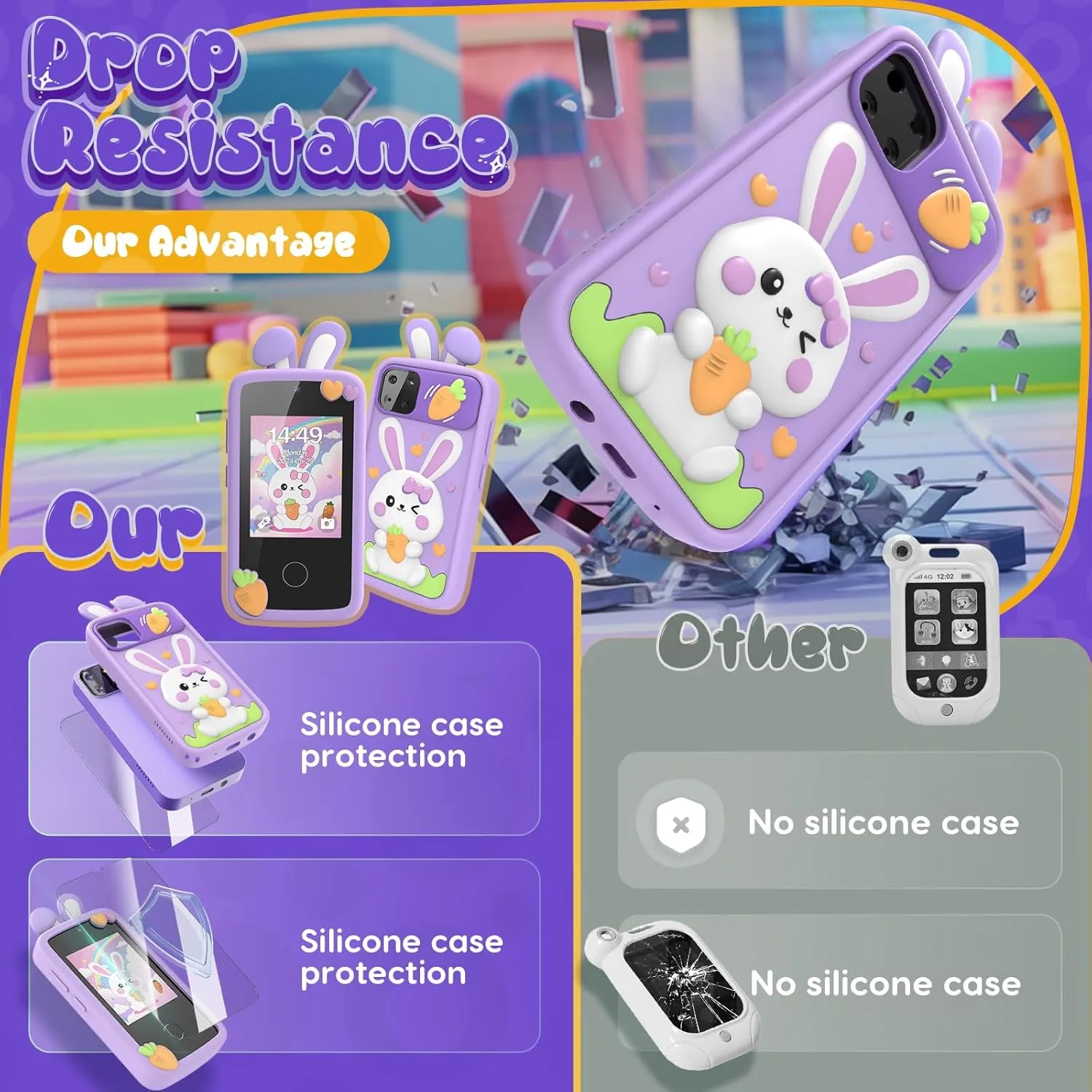 Kids Smart Phone Toys for Girls,Easter Gift for Kids Toys for 3-9 Girls Mini Smart Phone Toys with 2.8" Touchscreen 16 Learning Games Dual Camera Music Player, 8G SD Card
