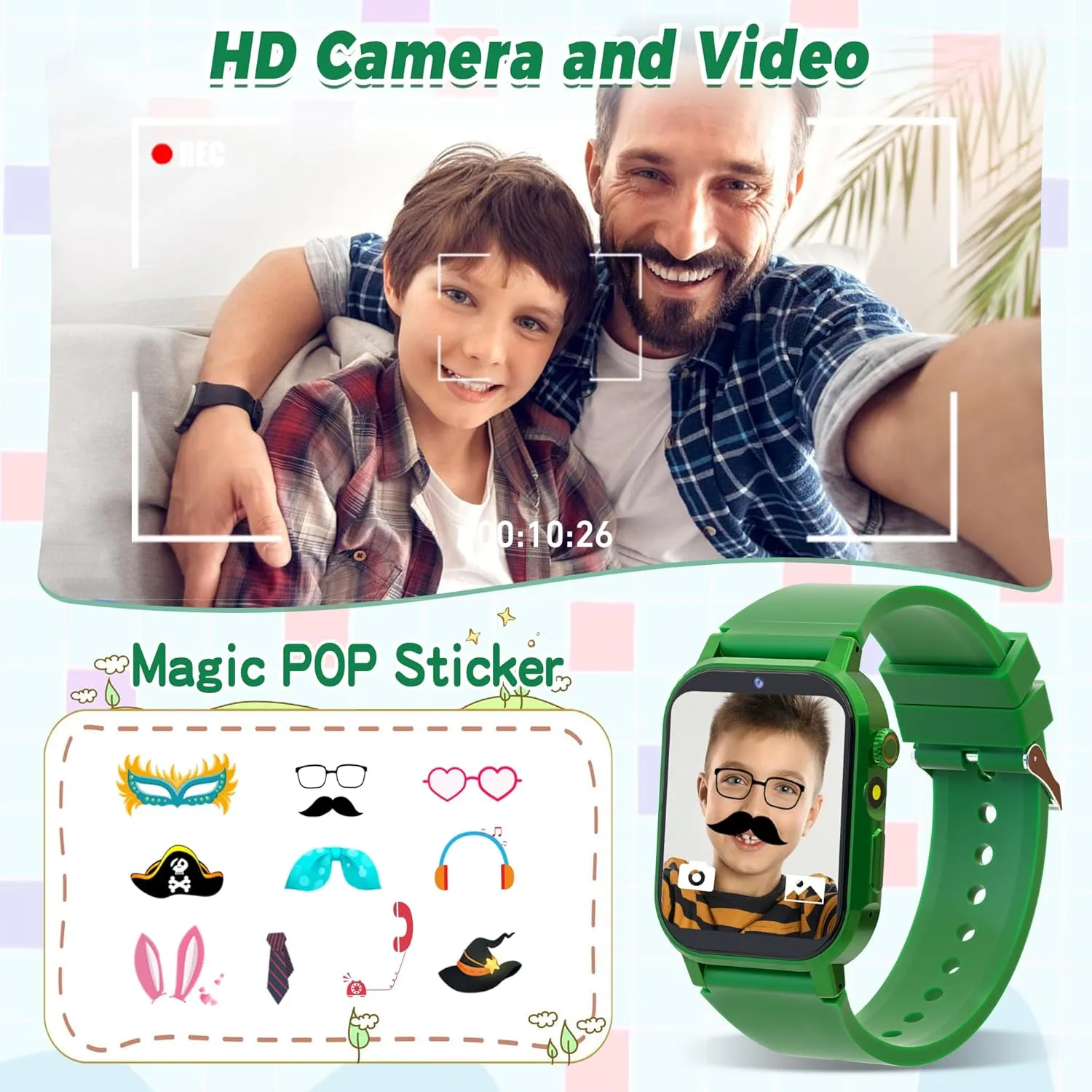 Kids Smart Watch with 32 Puzzle Games, HD Touch Screen Watches with Video Camera Music Alarm Clock Audiobooks Pedometer Flashlight 12/24 hr Educational Toys Gifts for Boys Girls Ages 4 5 6 7 8 9 10