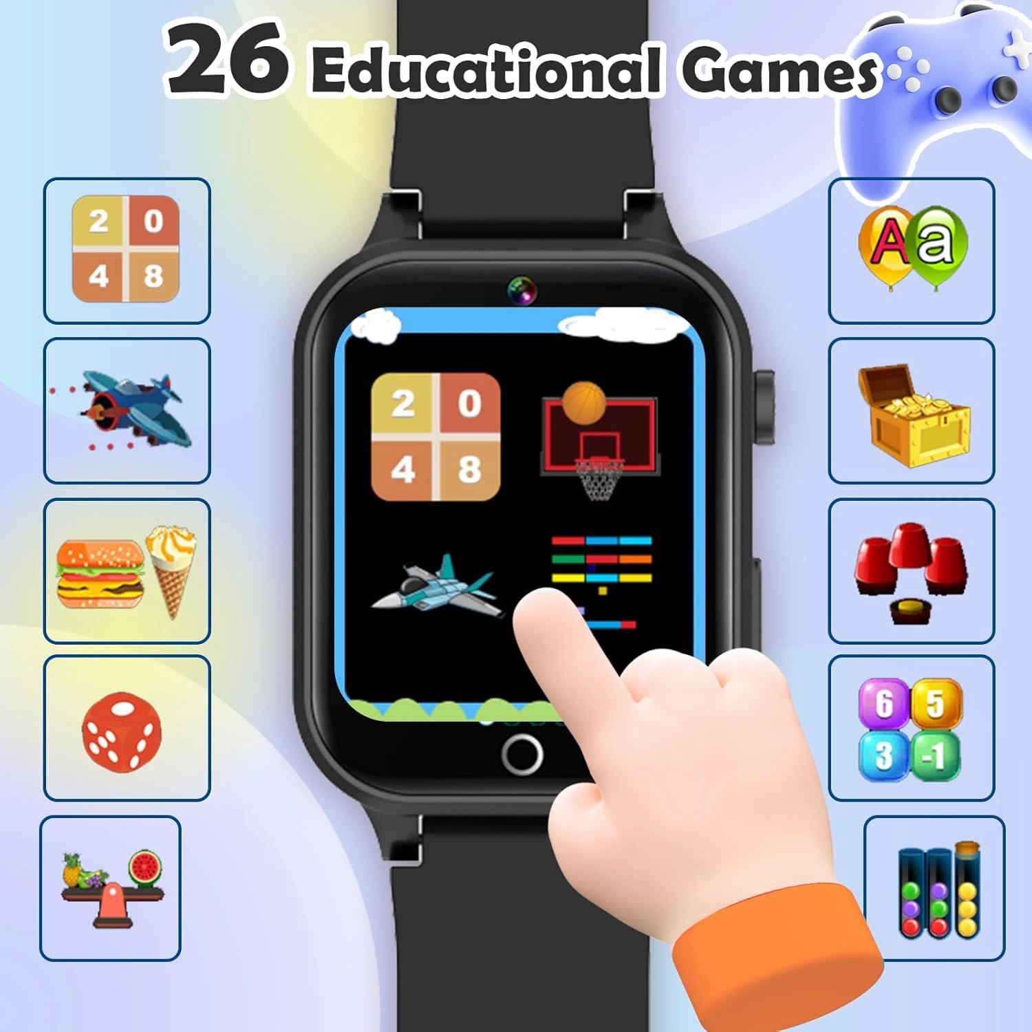 Kids Games Watch, with 26 Puzzle Games, Touch Screen, HD Camera, Alarm Clock, Toys for Ages 4-12 Years Old.Birthday Gift for Boys Girls (Black)