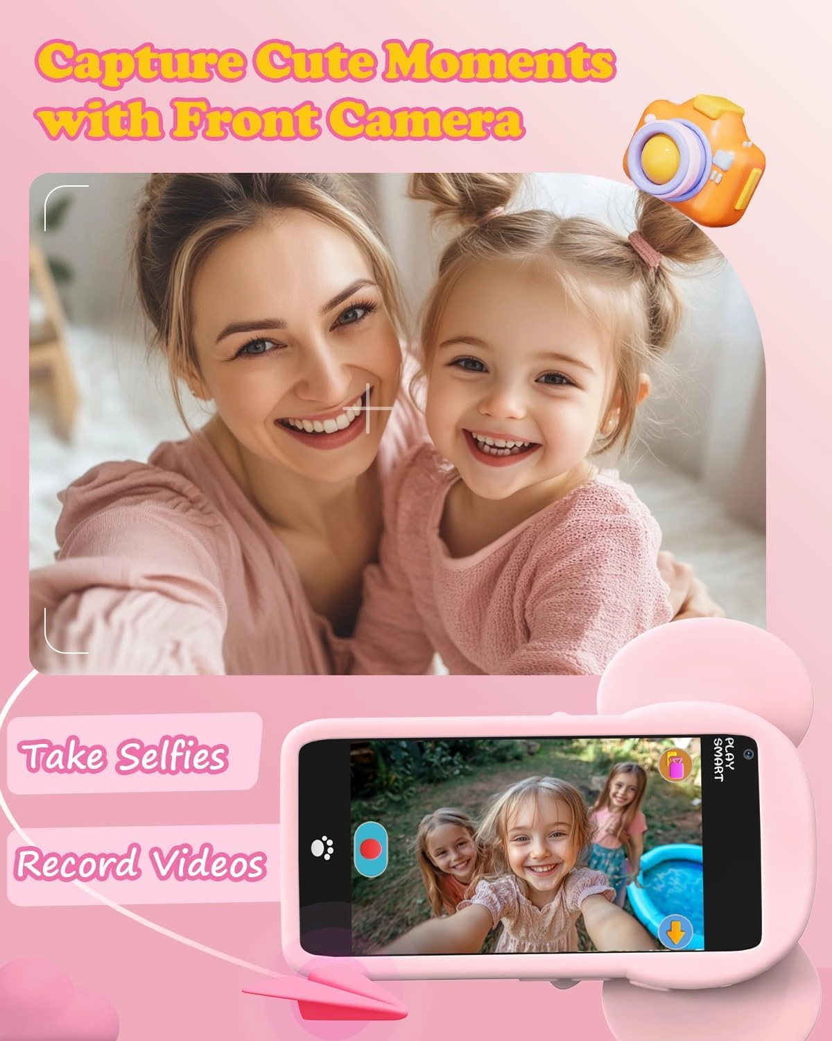 Kids Toys Smart Phone, 3.97" Touchscreen Toddlers Kids Smart Phone, Birthday Gifts for Girls Age 3 4 5 6 7 8 9 10 Year Old, Learning Toys Play Cell Phone with Front Camera, Games