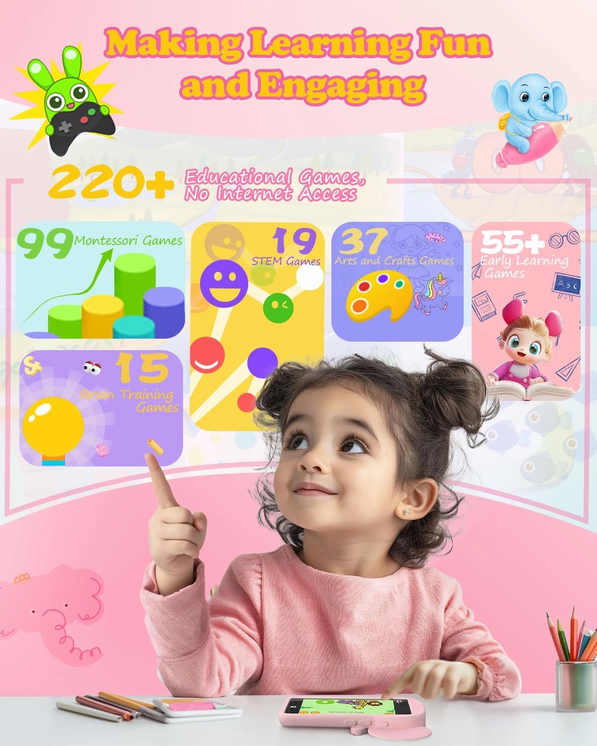 Kids Toys Smart Phone, 3.97" Touchscreen Toddlers Kids Smart Phone, Birthday Gifts for Girls Age 3 4 5 6 7 8 9 10 Year Old, Learning Toys Play Cell Phone with Front Camera, Games