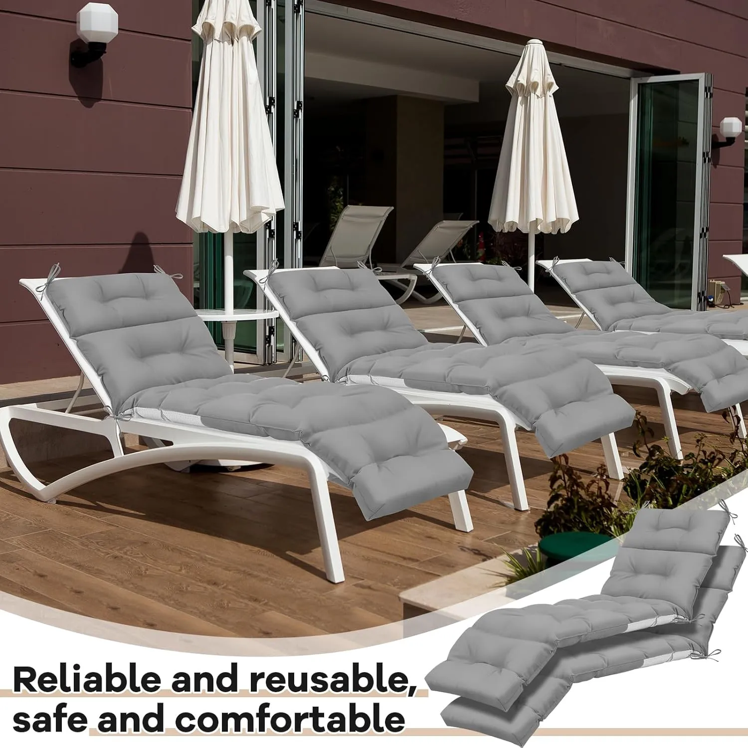 Kigley 1 Pcs Chaise Lounge Cushions 75 x 22 x 5 Inches Soft Lounge Chair Cushion Spring/Summer Seasonal Replacement for Outdoor Indoor Home Office (Light Grey)