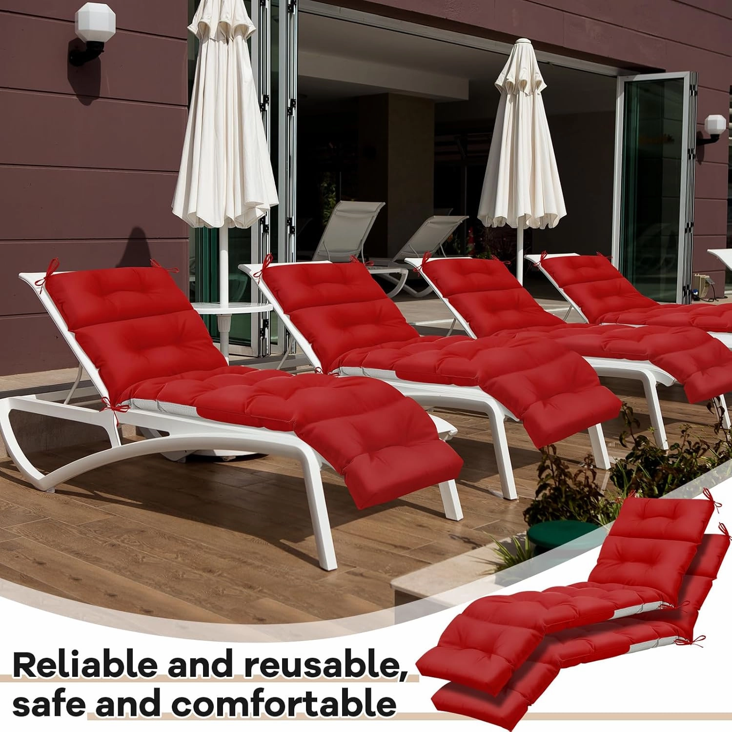 Kigley 2 Pcs Chaise Lounge Cushions 75 x 22 x 5 Inches Soft Lounge Chair Cushion Spring/Summer Seasonal Replacement for Outdoor Indoor Home Office (Red)