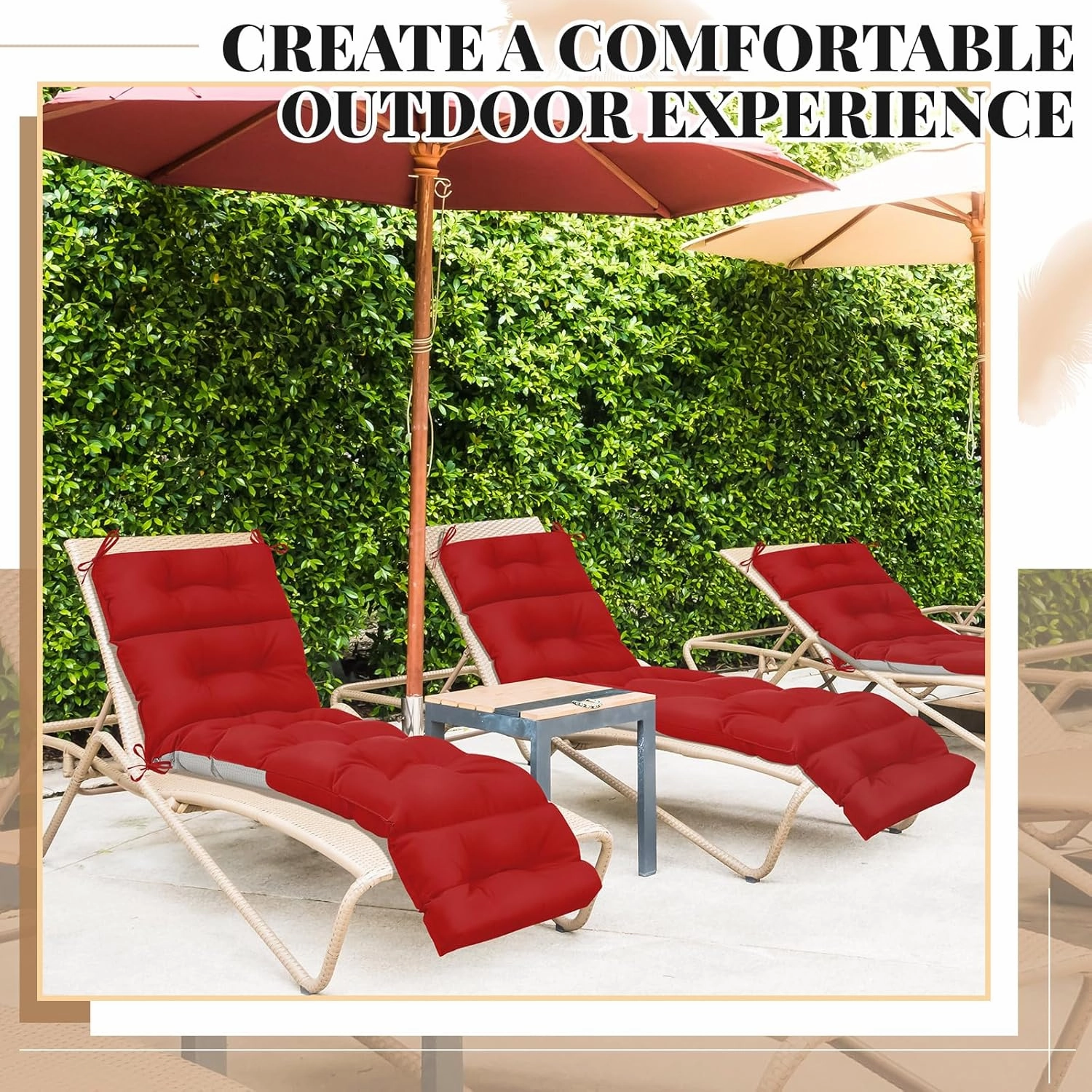 Kigley 2 Pcs Chaise Lounge Cushions 75 x 22 x 5 Inches Soft Lounge Chair Cushion Spring/Summer Seasonal Replacement for Outdoor Indoor Home Office (Red)