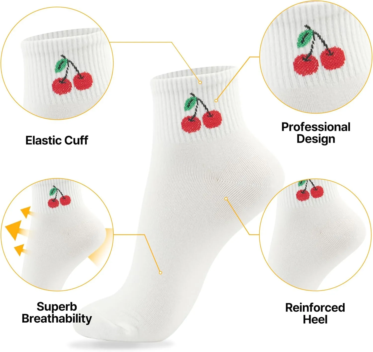 kikiya socks Women Ankle | 4-6 Pairs Heart Design Cute Animal Graphic Novelty Fruit Print Ladies Girls Cotton Socks | US 6-8