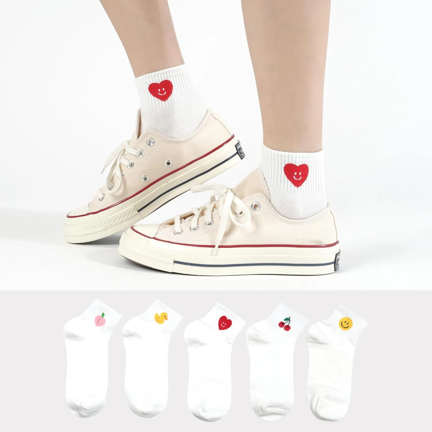 kikiya socks Women Ankle | 4-6 Pairs Heart Design Cute Animal Graphic Novelty Fruit Print Ladies Girls Cotton Socks | US 6-8
