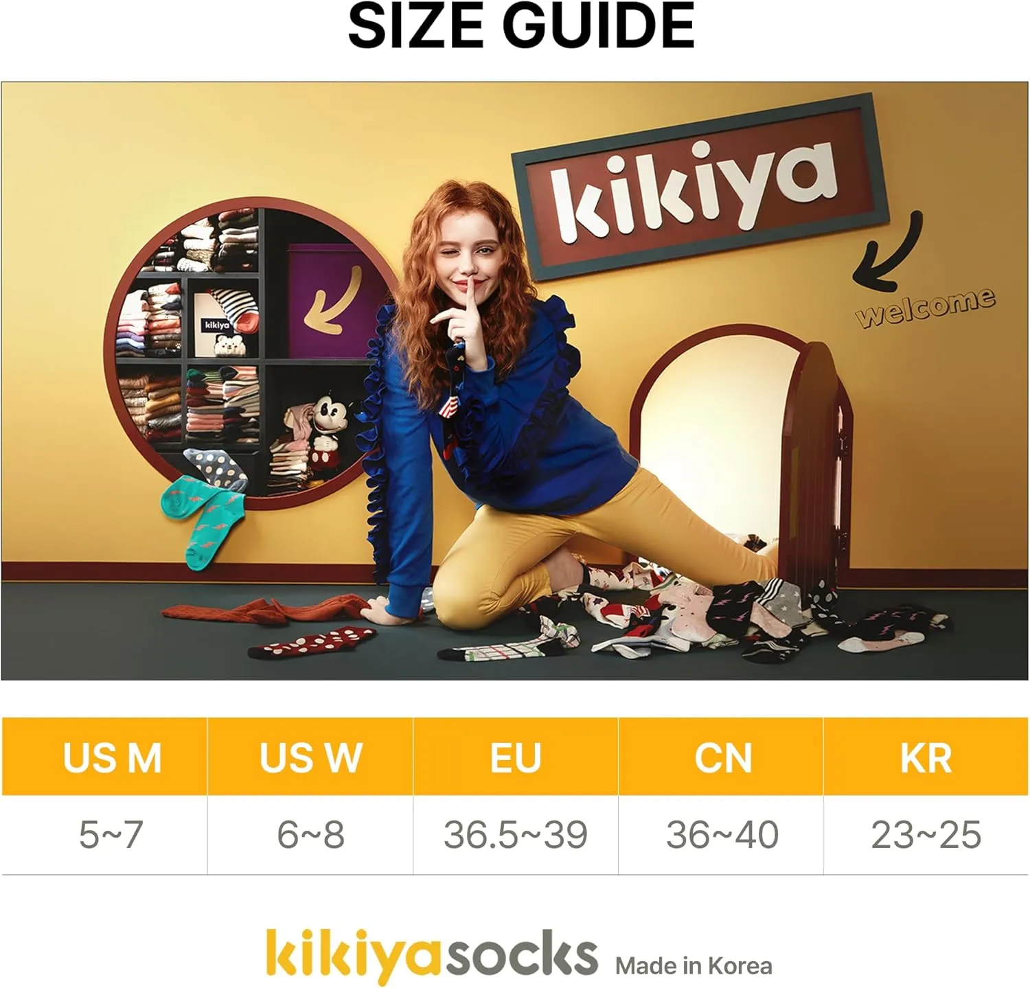 kikiya socks Women Crew | 4-6 Pairs Floral Graphic Heart Print Tube Striped Dot Pattern Design Ladies Cotton Socks | US 6-8