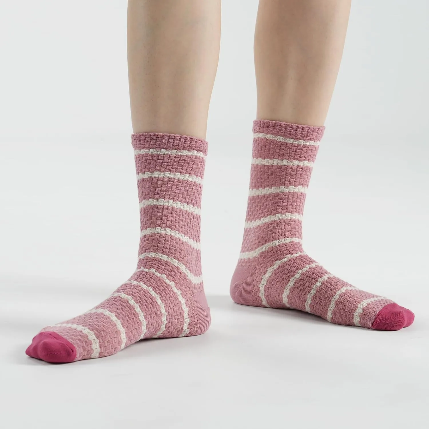 kikiya socks Women Crew | 4-6 Pairs Floral Graphic Heart Print Tube Striped Dot Pattern Design Ladies Cotton Socks | US 6-8