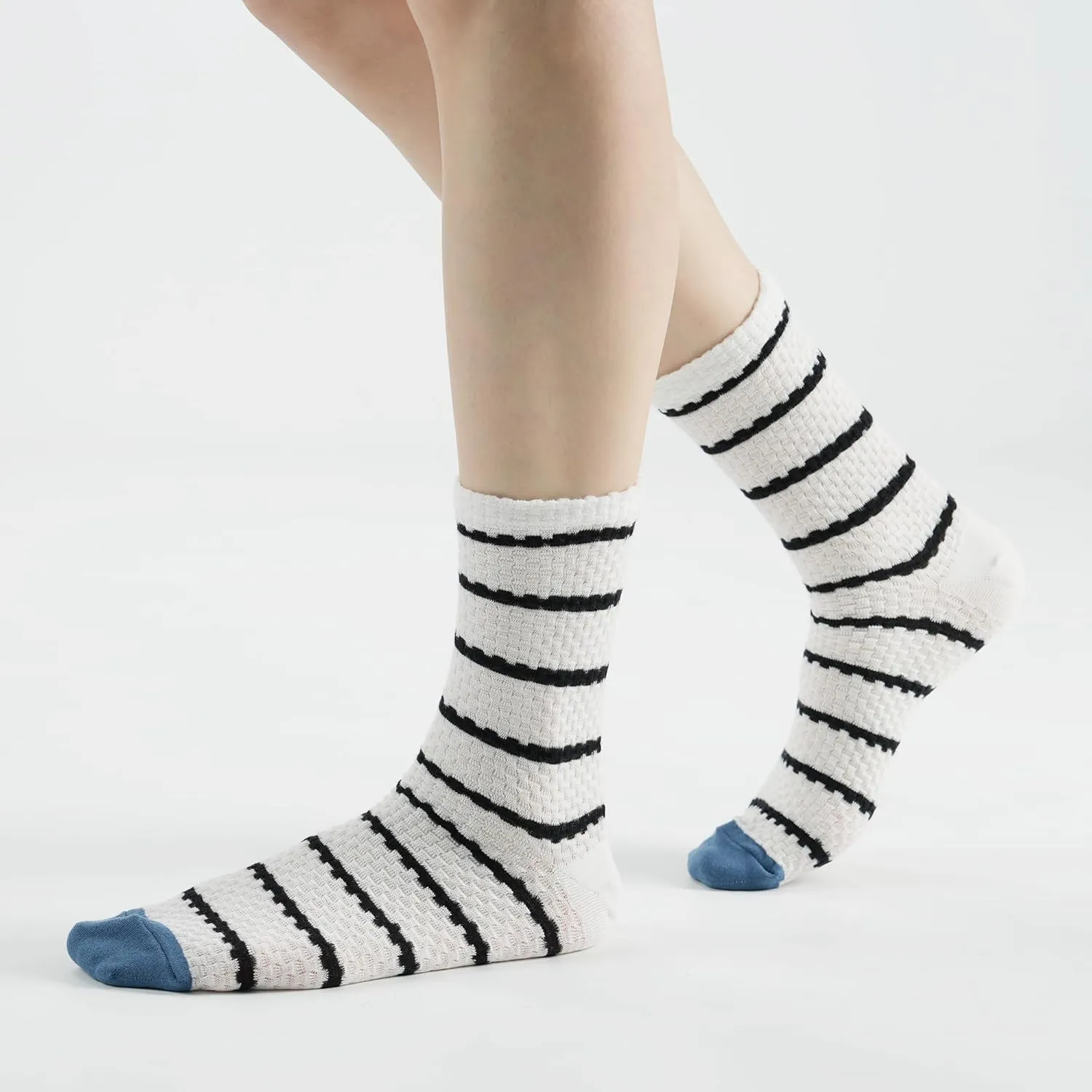 kikiya socks Women Crew | 4-6 Pairs Floral Graphic Heart Print Tube Striped Dot Pattern Design Ladies Cotton Socks | US 6-8