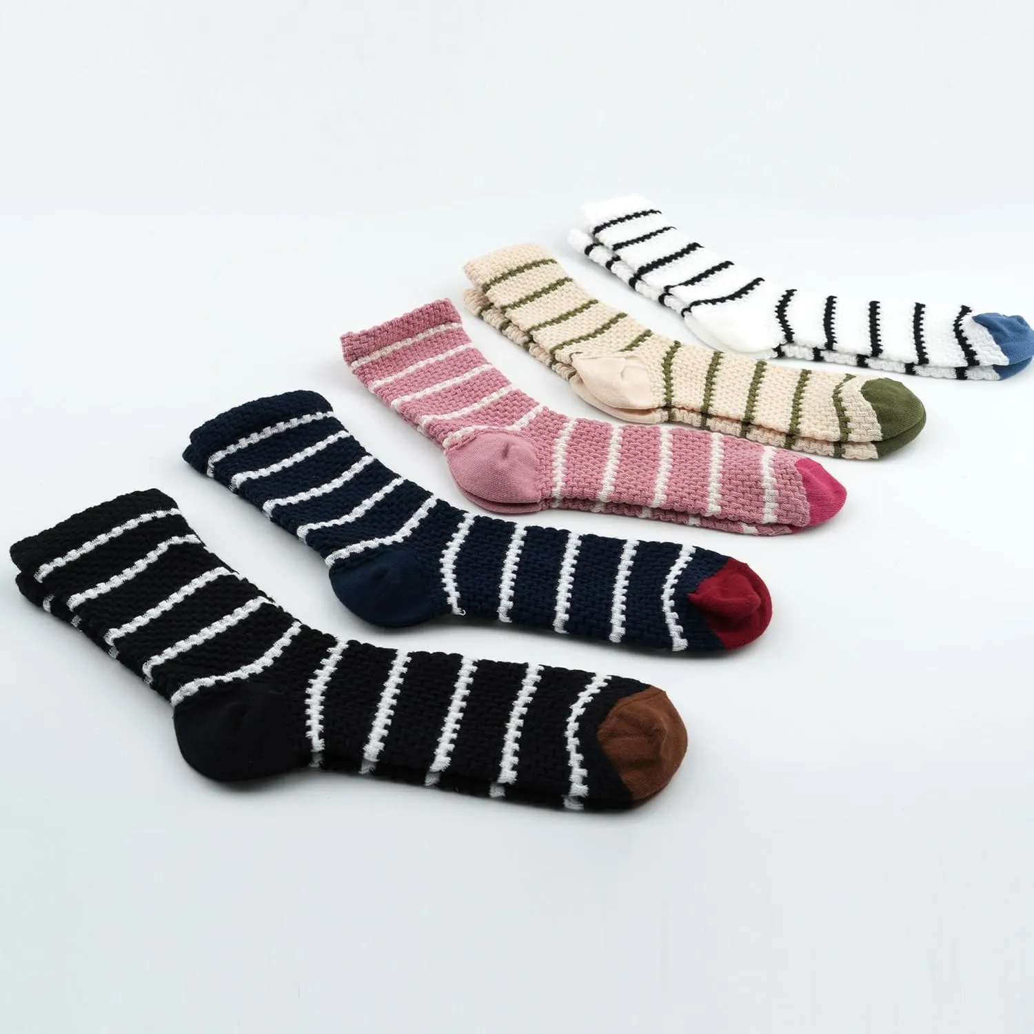 kikiya socks Women Crew | 4-6 Pairs Floral Graphic Heart Print Tube Striped Dot Pattern Design Ladies Cotton Socks | US 6-8