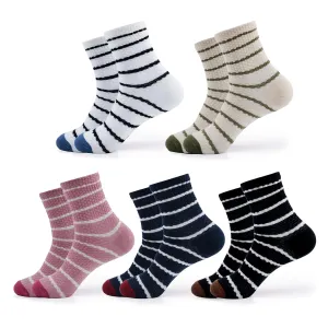 kikiya socks Women Crew | 4-6 Pairs Floral Graphic Heart Print Tube Striped Dot Pattern Design Ladies Cotton Socks | US 6-8