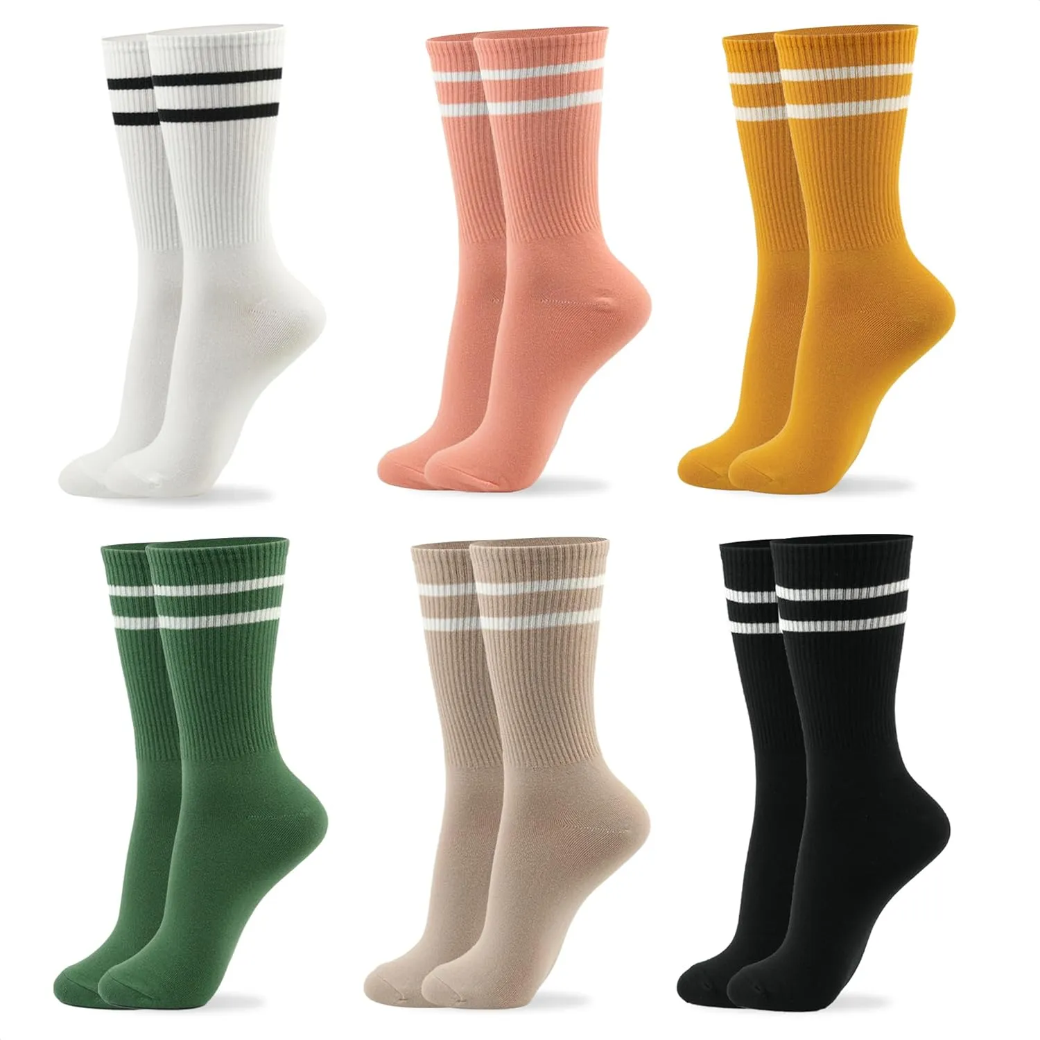 kikiya socks Women Crew | 4-6 Pairs Flower Heart Dots Graphic Tube Striped Cotton Socks | Calcetas Para Mujer | Size 6-8