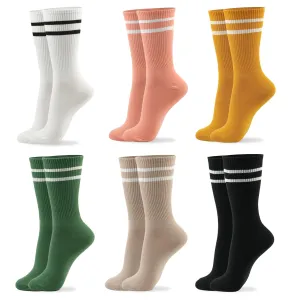 kikiya socks Women Crew | 4-6 Pairs Flower Heart Dots Graphic Tube Striped Cotton Socks | Calcetas Para Mujer | Size 6-8
