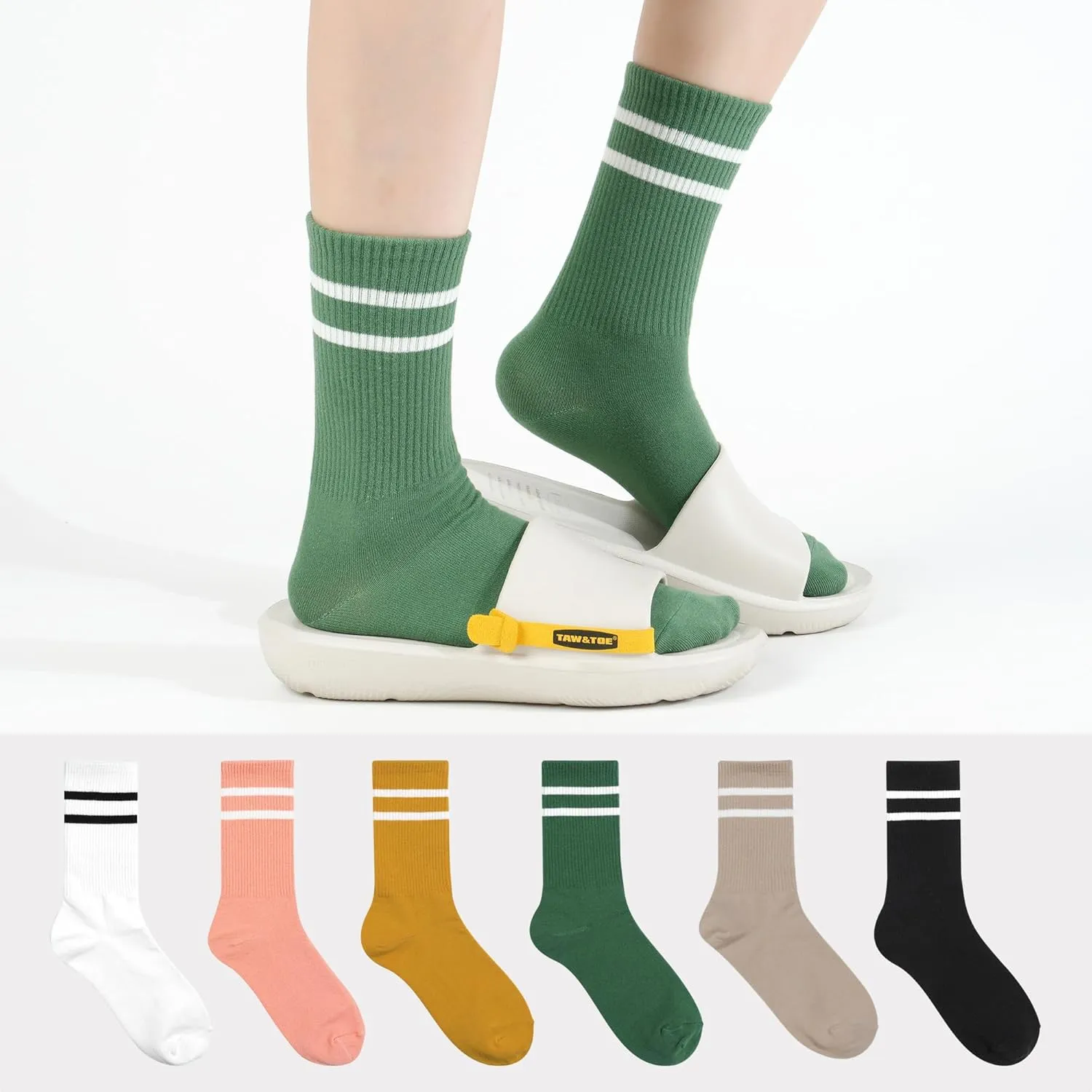 kikiya socks Women Crew | 4-6 Pairs Flower Heart Dots Graphic Tube Striped Cotton Socks | Calcetas Para Mujer | Size 6-8