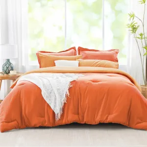 King Size Comforter Set Burnt Orange Reversible Bedding Set, 7 Pieces Soft Bed in a Bag King with Comforter, Sheets, Pillowcases & Shams, All Season Boho King Bed Set
