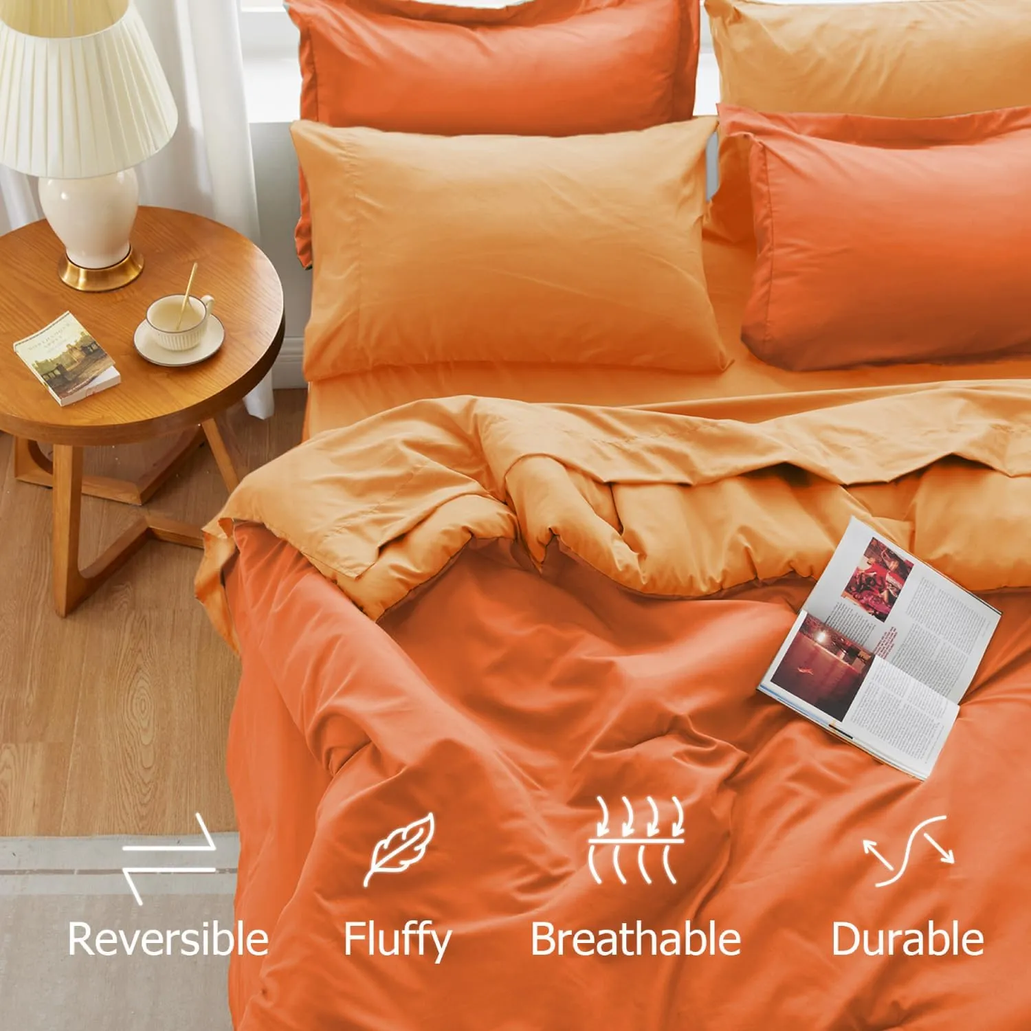 King Size Comforter Set Burnt Orange Reversible Bedding Set, 7 Pieces Soft Bed in a Bag King with Comforter, Sheets, Pillowcases & Shams, All Season Boho King Bed Set