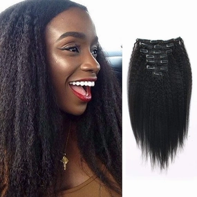 Kinkys Straight Hair Clip Ins Brazilian Virgin Hair Extensions Big Thick Double Weft Real Remy Hair for Black Women 7 Pieces 120g 20 Inch