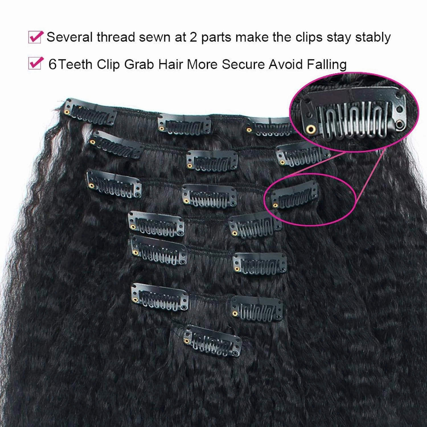 Kinkys Straight Hair Clip Ins Brazilian Virgin Hair Extensions Big Thick Double Weft Real Remy Hair for Black Women 7 Pieces 120g 20 Inch