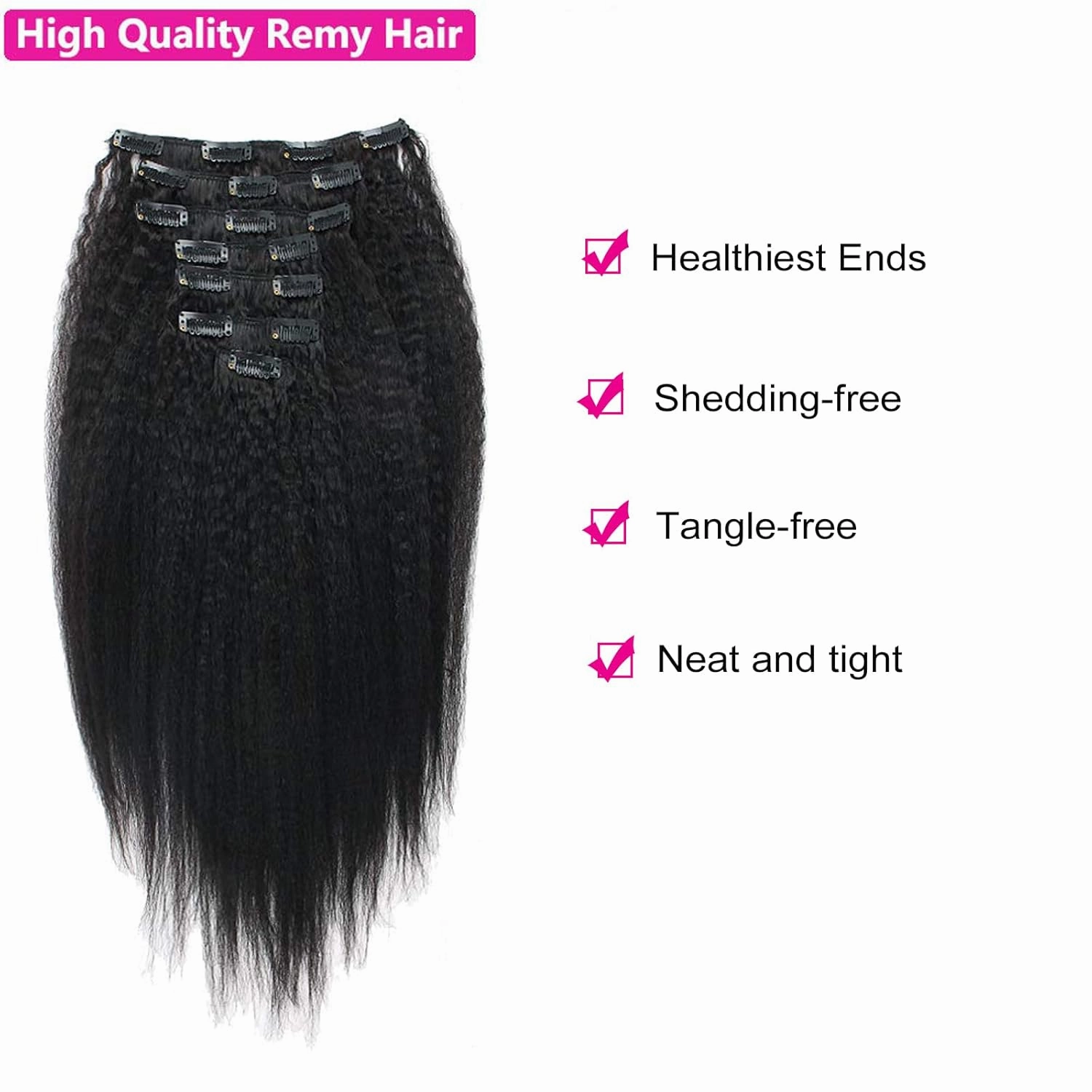 Kinkys Straight Hair Clip Ins Brazilian Virgin Hair Extensions Big Thick Double Weft Real Remy Hair for Black Women 7 Pieces 120g 20 Inch